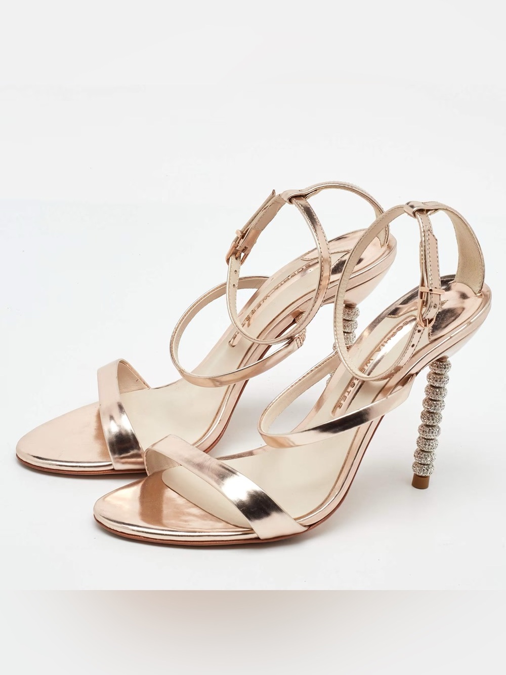 Sophia Webster Rose Gold Rosalind Crystal Heel Ankle Strap Sandals - Size 41